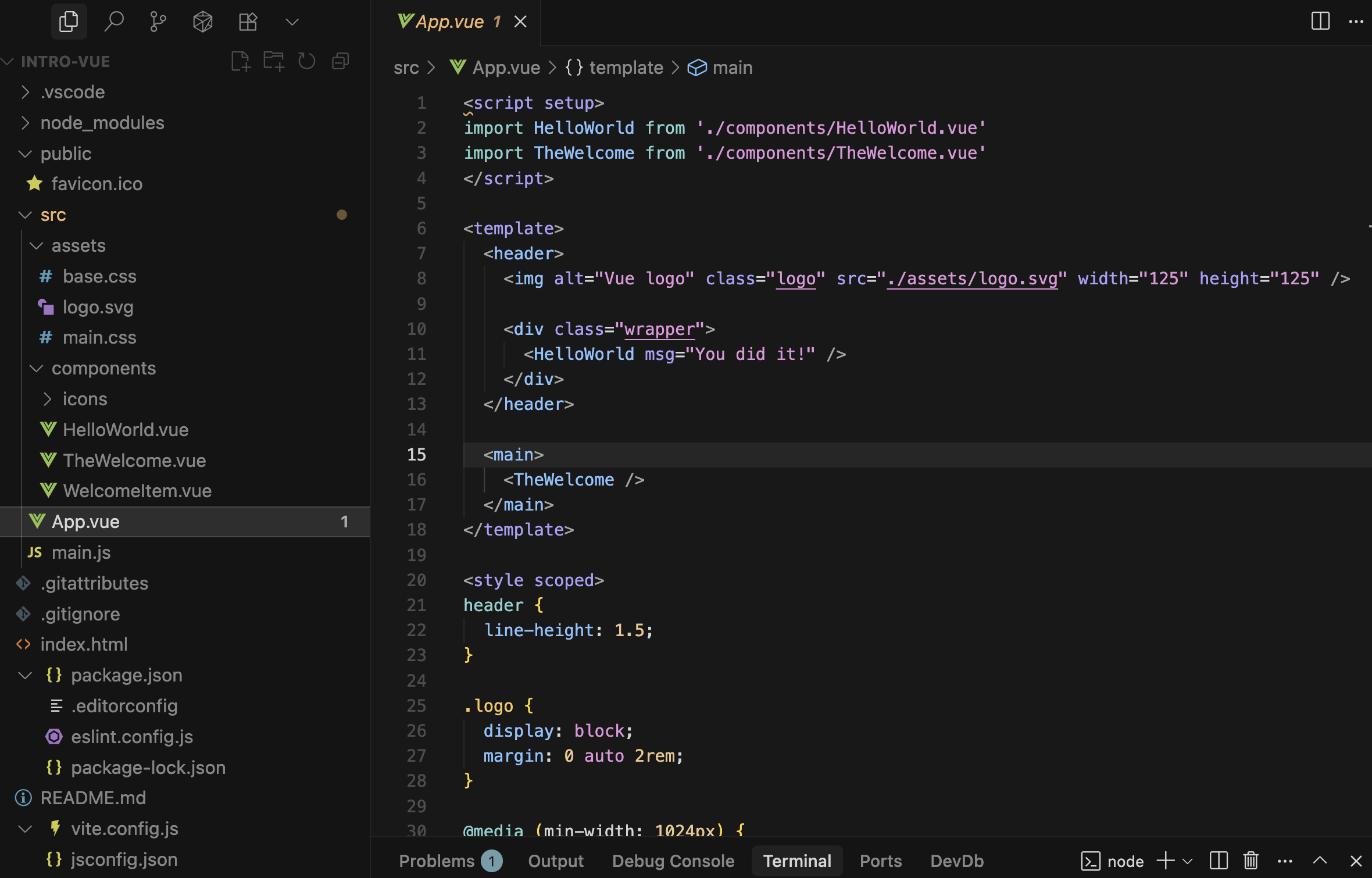 Arborescence d'un projet Vue affichée dans l'explorateur de VS Code